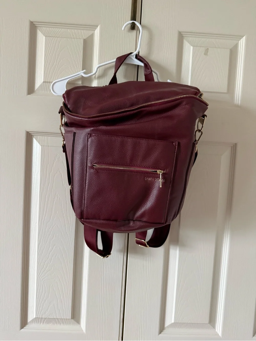 Fawn Design diaper bag Burgundy Leather-Look Backpack